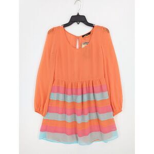 Ark & Co. Women's Colorblock Keyhole Mini Sheer Dress, Salmon Pink, Teal, M, NWT